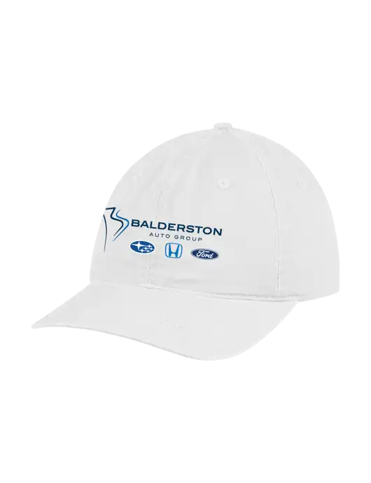 Garment Washed Unstructured Twill White Cap w/Balderston Auto Group Logo