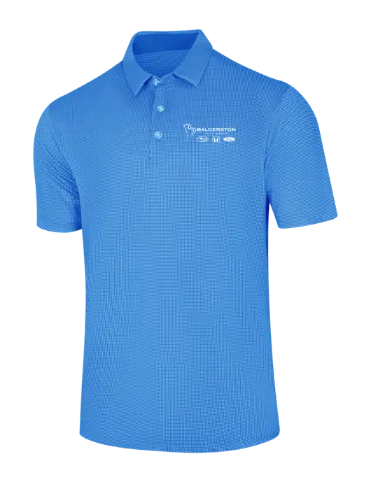 Callaway Carolina Blue Fashion Gingham Polo w/Balderston Auto Group Logo