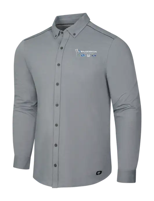 OGIO Medium Grey Heather Modern Code Stretch Button-Up Shirt w/Balderston Auto Group Logo
