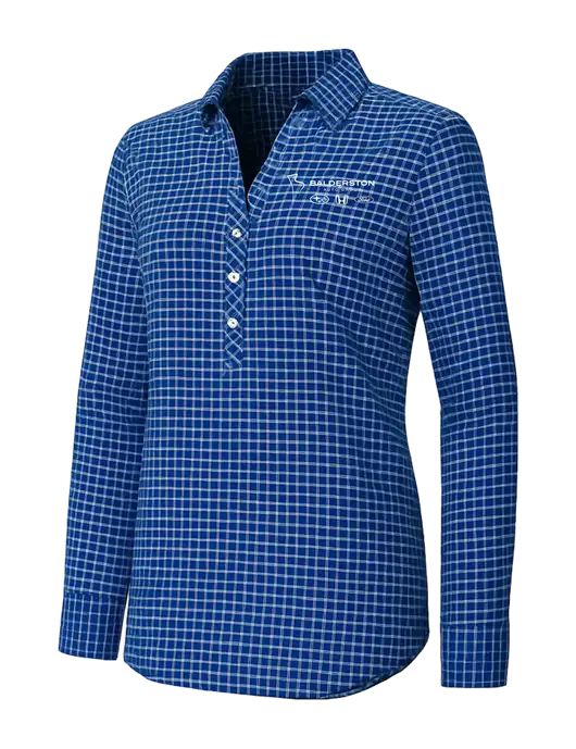 Womens Navy/White City Stretch Shirt w/Balderston Auto Group Logo
