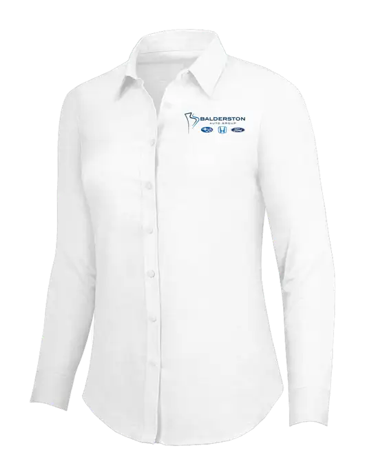 White Womens SuperPro Oxford Shirt w/Balderston Auto Group Logo