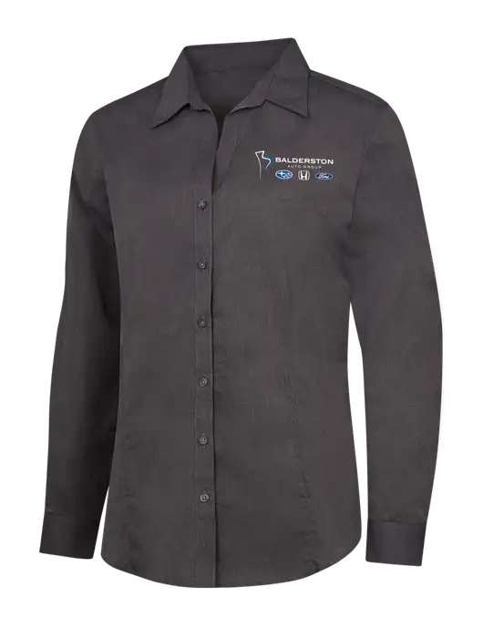 Womens Soft Black Crosshatch Easy Care Shirt w/Balderston Auto Group Logo