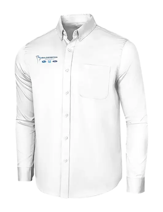 Long Sleeve White Superpro React Twill Shirt w/Balderston Auto Group Logo