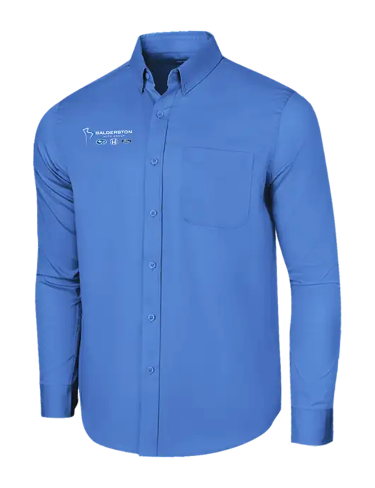 Long Sleeve Dark Carolina Blue Superpro React Twill Shirt w/Balderston Auto Group Logo