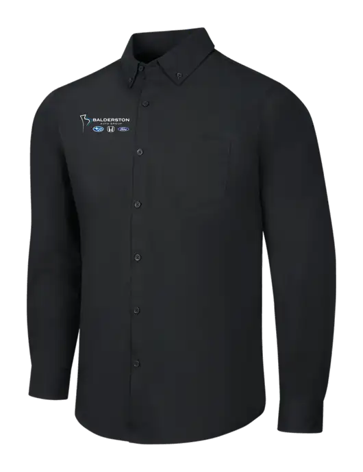 Black Long Sleeve Carefree Poplin Shirt w/Balderston Auto Group Logo