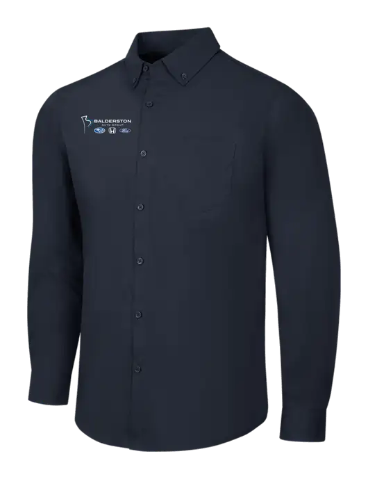 Navy Long Sleeve Carefree Poplin Shirt w/Balderston Auto Group Logo