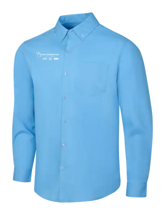 Carolina Blue Long Sleeve Carefree Poplin Shirt w/Balderston Auto Group Logo