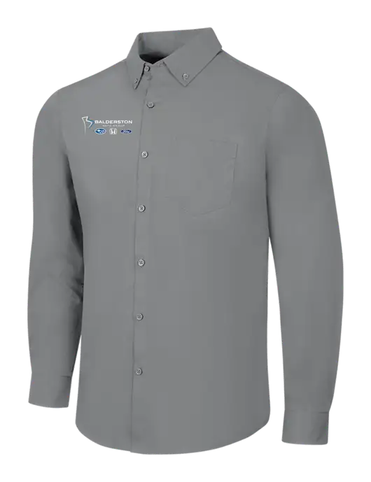 Medium Grey Long Sleeve Carefree Poplin Shirt w/Balderston Auto Group Logo
