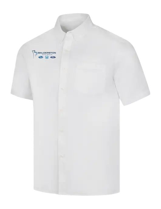 Short Sleeve White Superpro React Twill Shirt w/Balderston Auto Group Logo