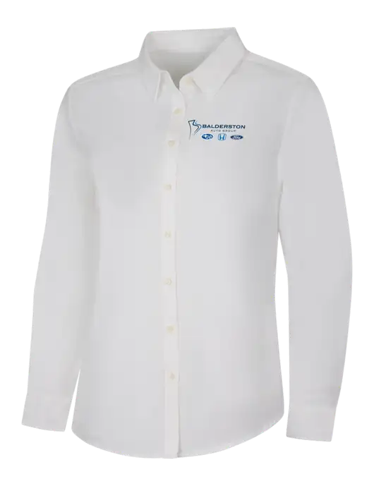 Womens White Long Sleeve Superpro React Twill Shirt w/Balderston Auto Group Logo