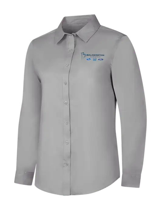 Light Grey Womens Long Sleeve Superpro React Twill Shirt w/Balderston Auto Group Logo