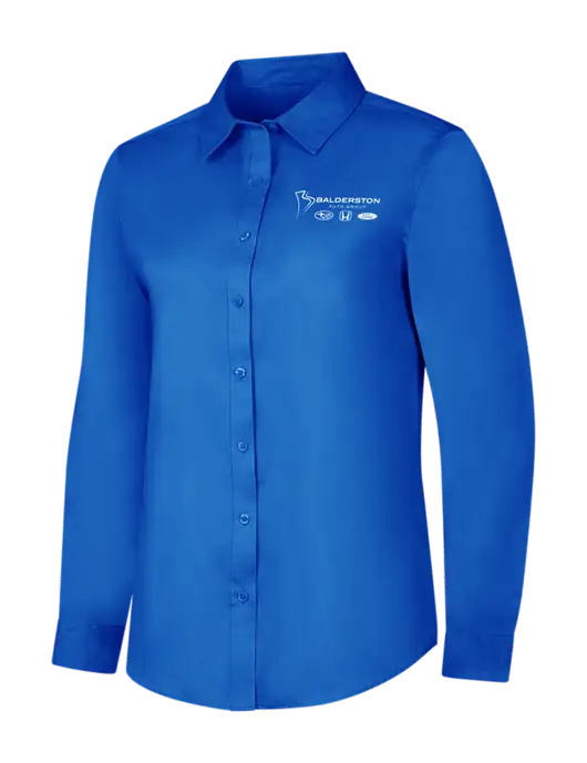 Womens Long Sleeve Royal Blue Superpro React Twill Shirt w/Balderston Auto Group Logo