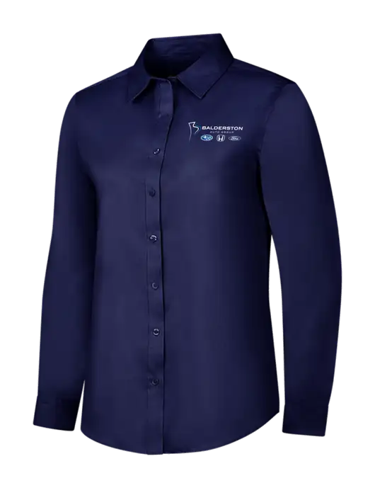 Navy Womens Long Sleeve Superpro React Twill Shirt w/Balderston Auto Group Logo