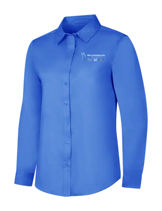 Dark Carolina Blue Womens Long Sleeve Superpro React Twill Shirt w/Balderston Auto Group Logo