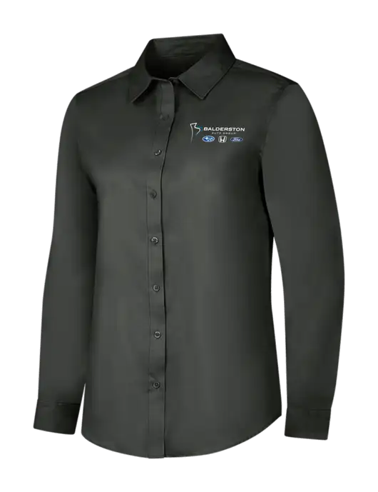 Dark Grey Womens Long Sleeve Superpro React Twill Shirt w/Balderston Auto Group Logo