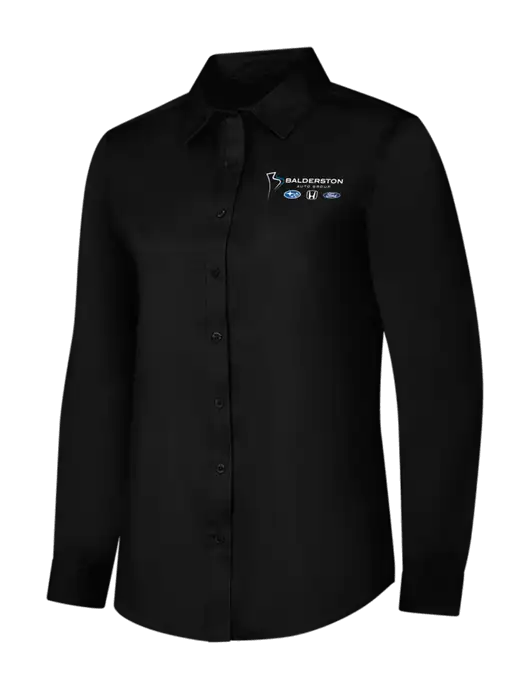 Womens Black Long Sleeve Superpro React Twill Shirt w/Balderston Auto Group Logo