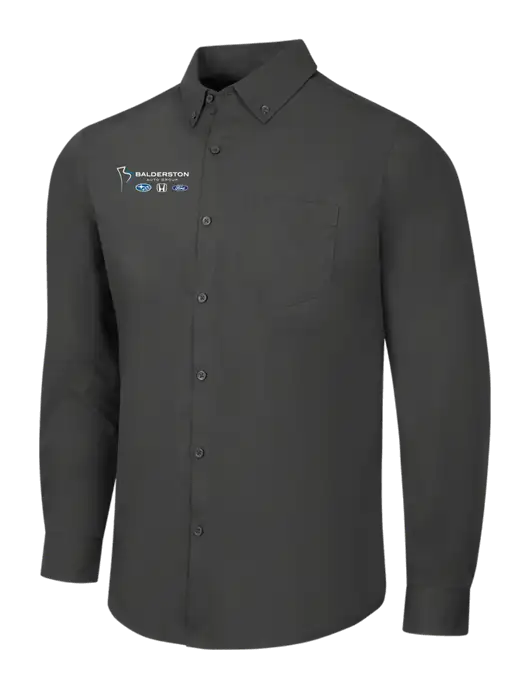 Dark Grey Long Sleeve Carefree Poplin Shirt w/Balderston Auto Group Logo