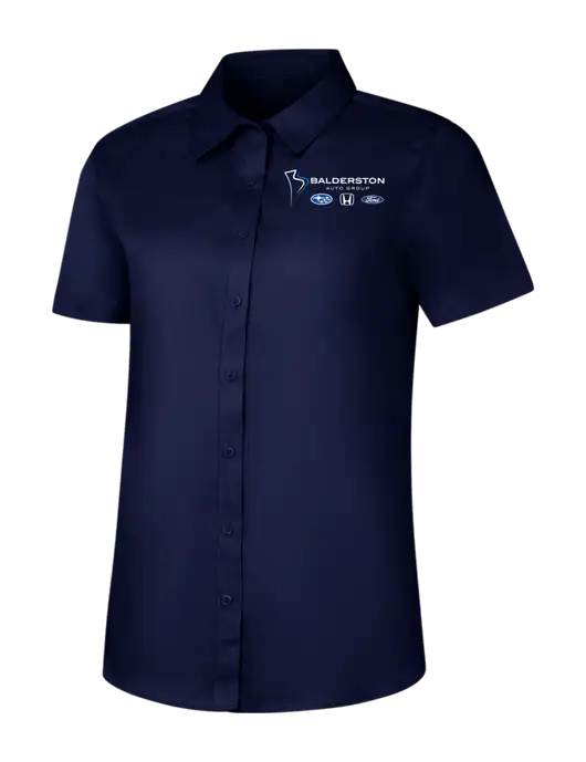 Womens Navy Short Sleeve Superpro React Twill Shirt w/Balderston Auto Group Logo