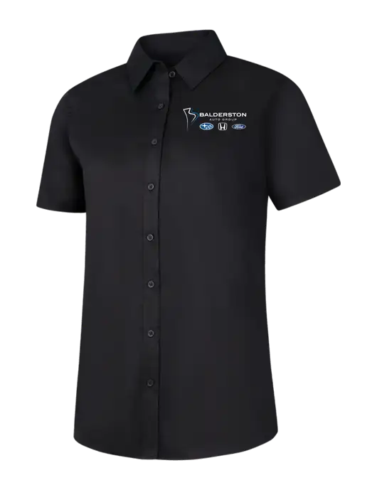 Womens Black Short Sleeve Superpro React Twill Shirt w/Balderston Auto Group Logo