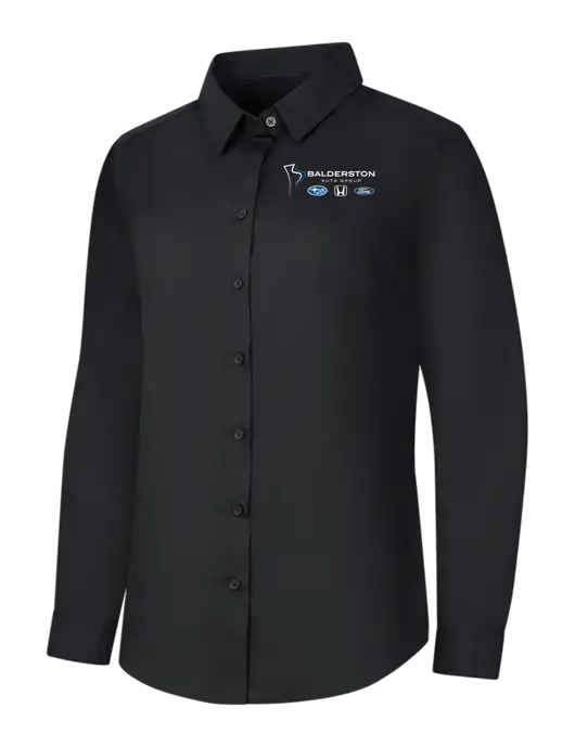 Womens Black Long Sleeve Carefree Poplin Shirt w/Balderston Auto Group Logo