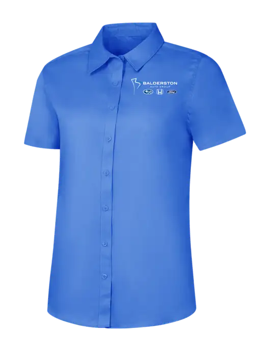 Womens Dark Carolina Blue Short Sleeve Superpro React Twill Shirt w/Balderston Auto Group Logo