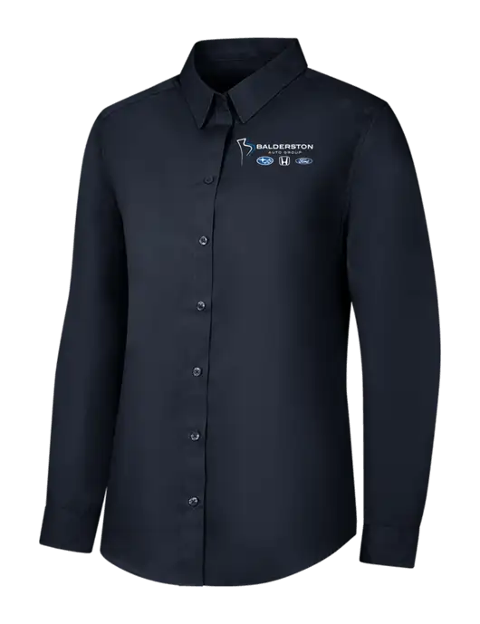 Womens River Blue Navy Long Sleeve Carefree Poplin Shirt w/Balderston Auto Group Logo
