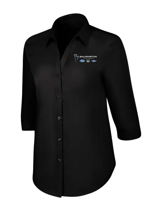Womens Black 3/4 Sleeve Carefree Poplin Shirt w/Balderston Auto Group Logo