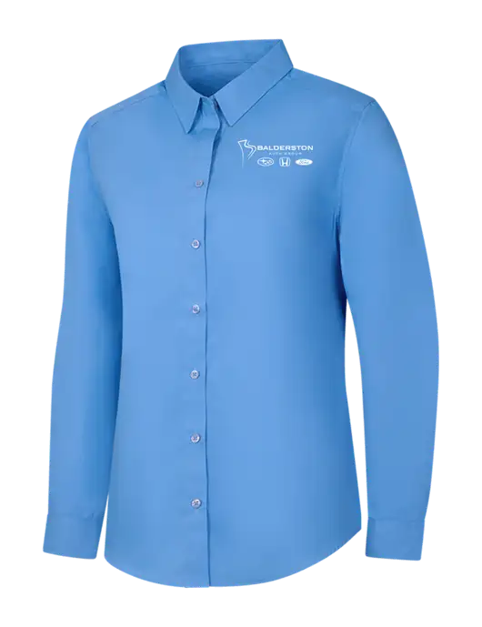 Womens Carolina Blue Long Sleeve Carefree Poplin Shirt w/Balderston Auto Group Logo