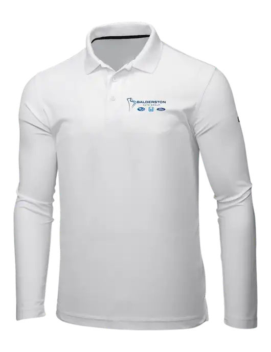 OGIO Bright White Caliber 2.0 Long Sleeve Polo w/Balderston Auto Group Logo