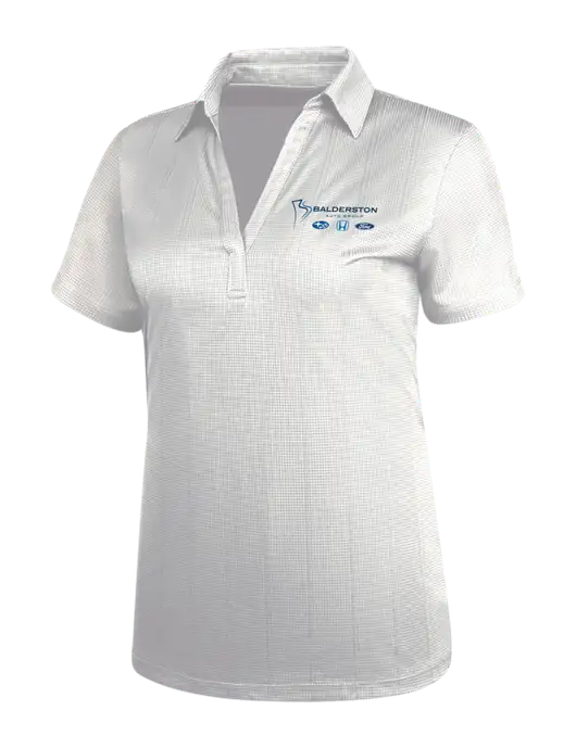 White Womens Performance Fine Jacquard Polo w/Balderston Auto Group Logo