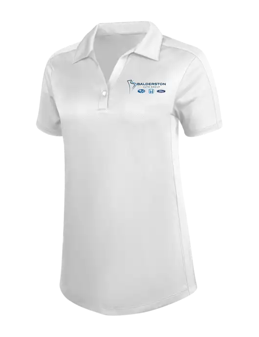 Womens White Diamond Jacquard Polo w/Balderston Auto Group Logo