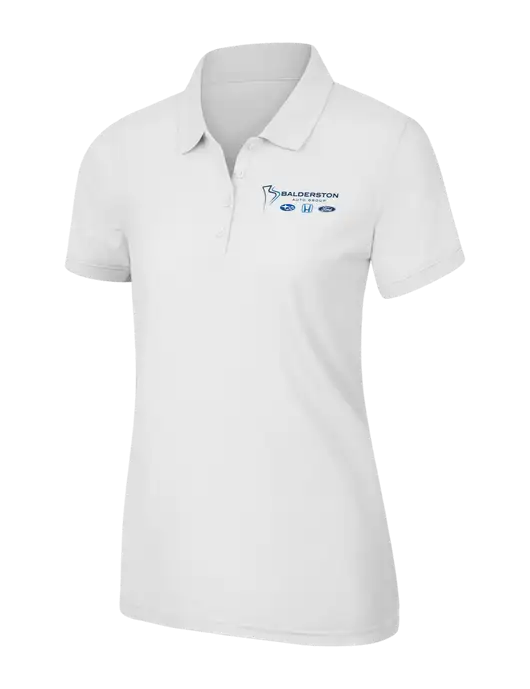 White Womens Core Classic Pique Polo w/Balderston Auto Group Logo