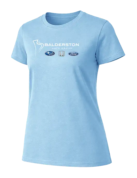 Womens Ring Spun Light Blue 4.5 oz T-Shirt w/Balderston Auto Group Logo