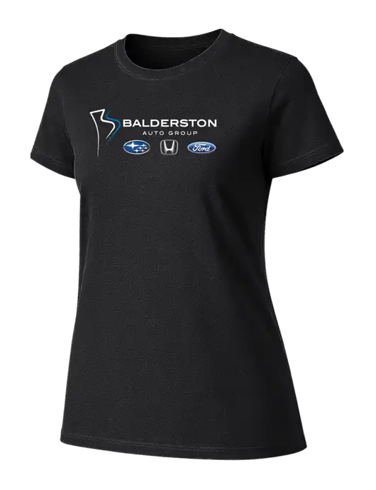 Womens Ring Spun Jet Black 4.5 oz T-Shirt w/Balderston Auto Group Logo