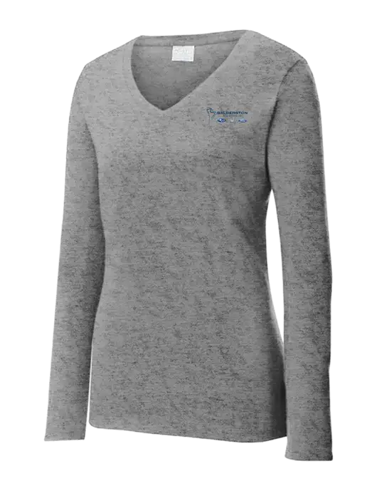 Womens  V-Neck Ring Spun Grey Heather 4.5 oz Long Sleeve T-Shirt w/Balderston Auto Group Logo