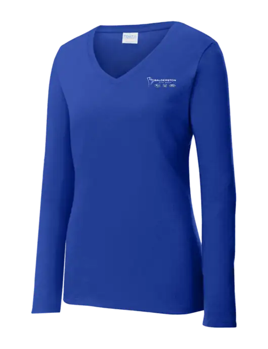 Womens  V-Neck Ring Spun Royal 4.5 oz Long Sleeve T-Shirt w/Balderston Auto Group Logo