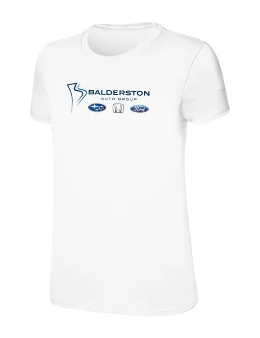 Womens Ring Spun White 4.5 oz T-Shirt w/Balderston Auto Group Logo