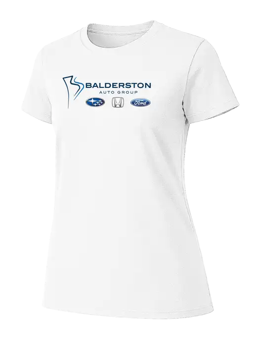 Womens Ring Spun White 4.5 oz T-Shirt w/Balderston Auto Group Logo