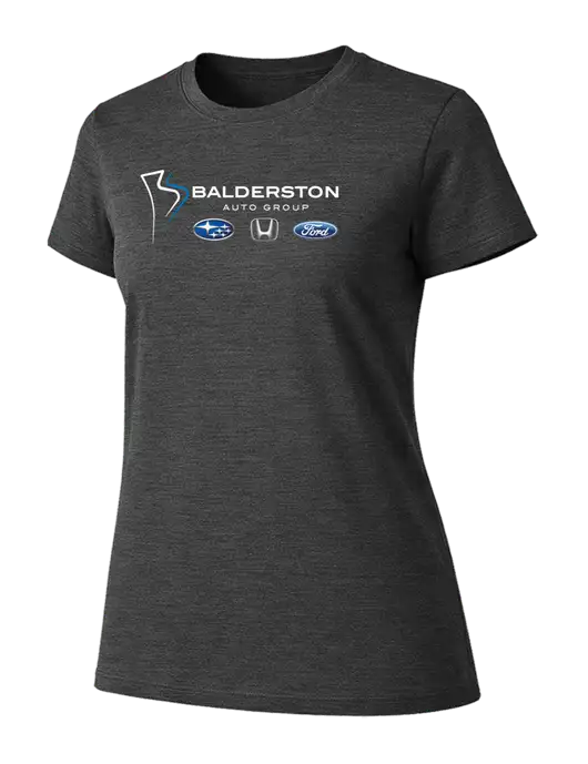 Womens Ring Spun Dark Heather Grey 4.5 oz T-Shirt w/Balderston Auto Group Logo