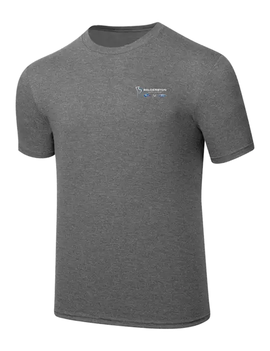 Simply Soft Heathered Medium Grey 4.5oz  Poly/Combed Ring Spun Cotton T-Shirt w/Balderston Auto Group Logo