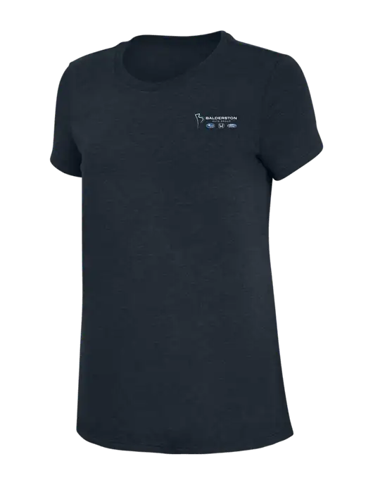 Womens Simply Soft Navy 4.5oz Poly/Combed Ring Spun Cotton T-Shirt w/Balderston Auto Group Logo