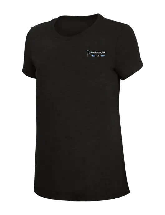 Womens Simply Soft Black 4.5oz Poly/Combed Ring Spun Cotton T-Shirt w/Balderston Auto Group Logo