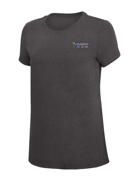 Womens Simply Soft Heather Charcoal 4.5oz  Poly/Combed Ring Spun Cotton T-Shirt w/Balderston Auto Group Logo