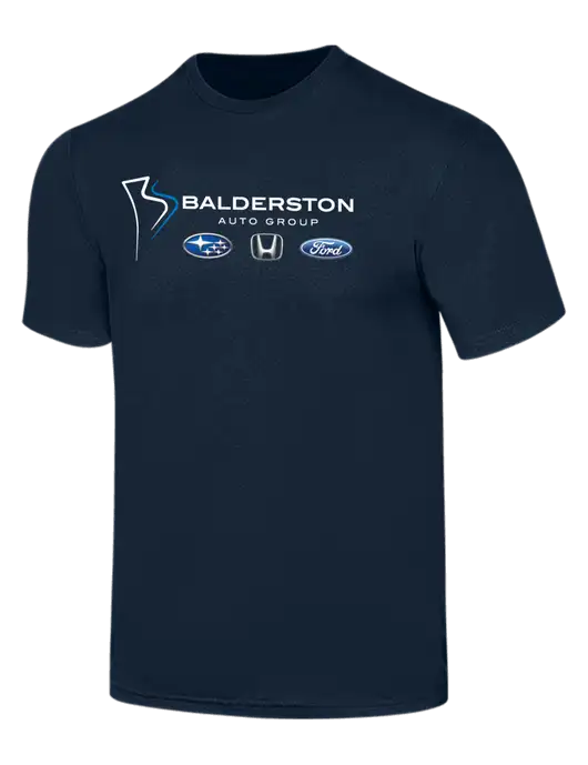 Simply Soft Navy 4.5oz  Poly/Combed Ring Spun Cotton T-Shirt w/Balderston Auto Group Logo