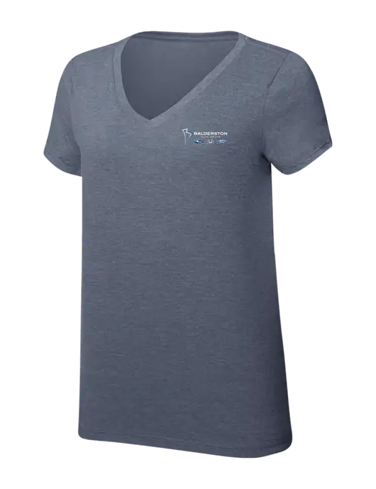 Womens Simply Soft V-Neck Navy Frost 4.5oz  Poly/Combed Ring Spun Cotton T-Shirt w/Balderston Auto Group Logo