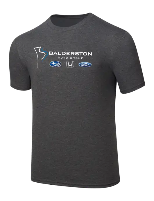Simply Soft Heathered Charcoal 4.5oz  Poly/Combed Ring Spun Cotton T-Shirt w/Balderston Auto Group Logo