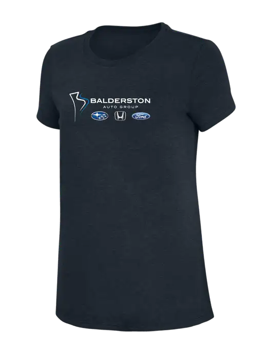 Womens Simply Soft Navy 4.5oz Poly/Combed Ring Spun Cotton T-Shirt w/Balderston Auto Group Logo
