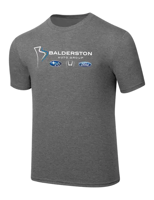 Simply Soft Heathered Medium Grey 4.5oz  Poly/Combed Ring Spun Cotton T-Shirt w/Balderston Auto Group Logo