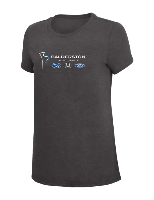 Womens Simply Soft Heather Charcoal 4.5oz  Poly/Combed Ring Spun Cotton T-Shirt w/Balderston Auto Group Logo