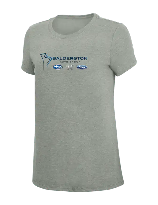 Womens Simply Soft Grey Frost 4.5oz  Poly/Combed Ring Spun Cotton T-Shirt w/Balderston Auto Group Logo